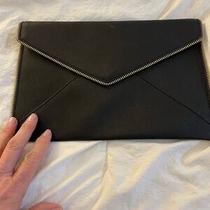 Rebecca Minkoff Black Envelope Clutch with Zipper Detail